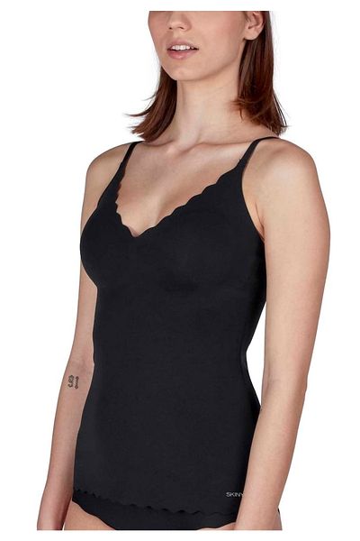 Skiny Damen Spaghetti-Shirt – Oberteil, V-Ausschnitt, Polster, Mikroliebhaber, Mikrofaser