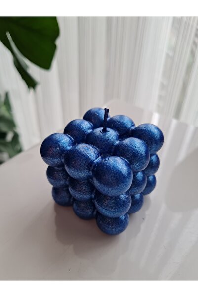 Verda Desing Kokulu Mavi Simli Bubble El Yapımı Dekoratif Tasarım Mum
