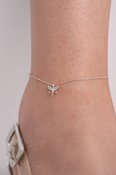 KAR DİAMOND Kadın 925 Ayar Gümüş Turkuaz Taşlı Minimal Yusufçuk Halhal