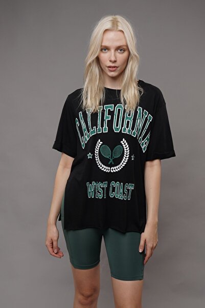 GABRİA كاليفورنيا المطبوعة الشق تي شيرت