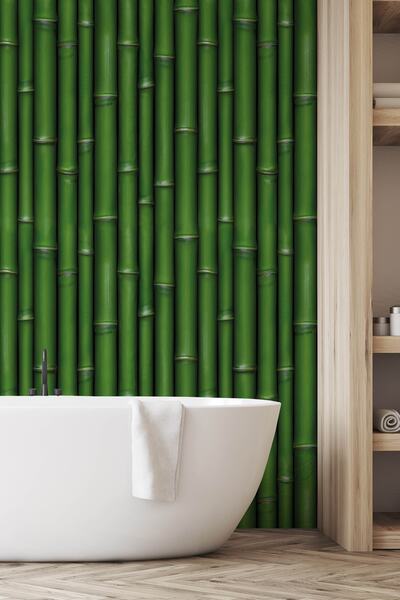 DECORIO HOME Bambu Görünümlü Mutfak Tezgah Arası & Banyo Fayans Kendinden Yapışkanlı Folyo Kaplama Sticker