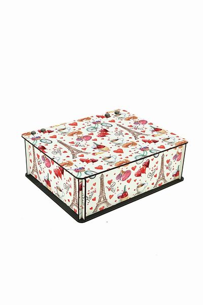 WuW Paris And Love Patterned 6-Compartment Wooden Tea Coffee Storage Box