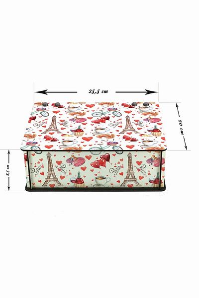 WuW Paris And Love Patterned 6-Compartment Wooden Tea Coffee Storage Box