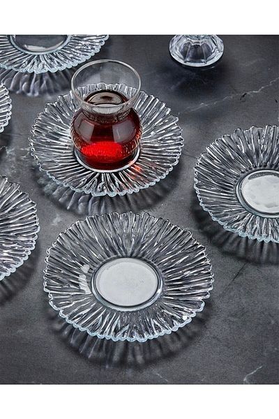 ELEGANCEV Decorated Glass Tea Plate 6 Pieces - Glass Tea Plate