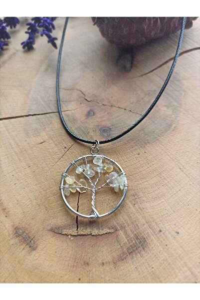Simurg Aksesuar Tree of Life Citrine Natural Stone Necklace