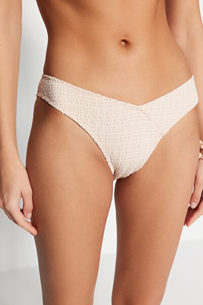 Trendyol Collection Partea de jos de bikini texturizată cu picior înalt, cu tăietură în V, ecru, TBESS21BA0130