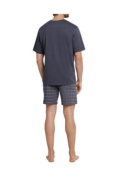 Schiesser Herren Schlafanzug Set - 2-tlg., Shorty, kurz, V-Ausschnitt, uni/Karo