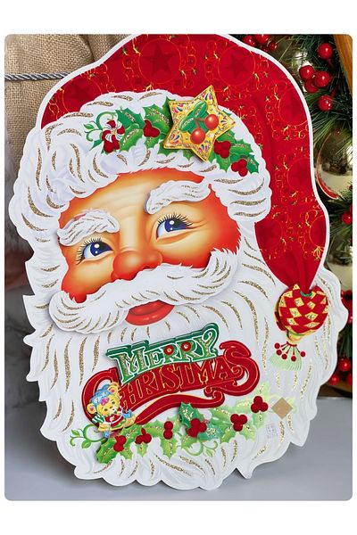 QUEEN AKSESUAR Imported 3D Giant Santa Claus Poster New Year Christmas Door Wall Glass Ornament Glittered Picture