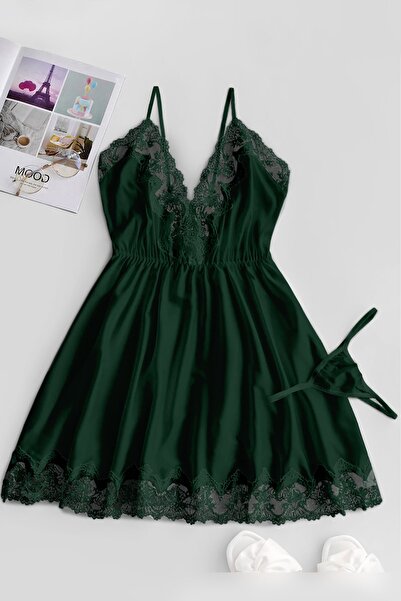 PEMBİŞ HOMEWEAR Batty Haki Saten Gecelik