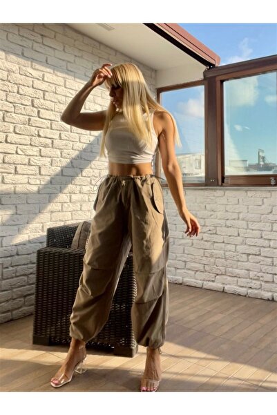 Touz Παντελόνι σε κρεμ χρώμα Tactical Gabardine, ελαστικό, φαρδύ και χαλαρό σε στυλ streetwear