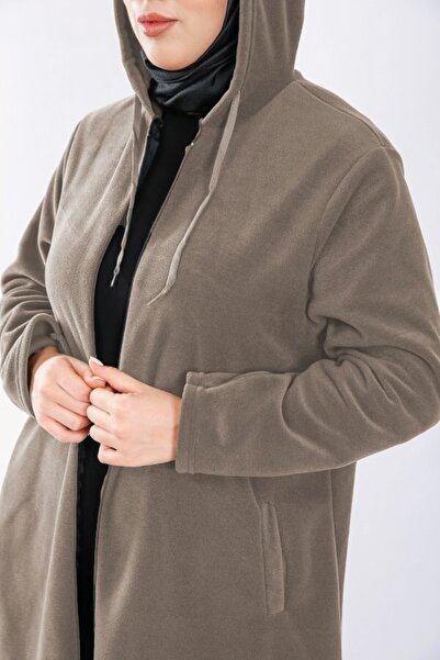 Aşkı Endam Μεγάλο μέγεθος με κουκούλα και φερμουάρ Fleece Cap - Mink