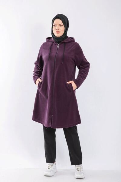 Aşkı Endam Mărime mare cu glugă șapcă fleece cu fermoar violet închis