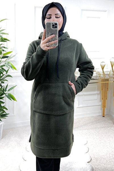 Aşkı Endam Plus Size Jade Thick Fleece Hooded Tunic - Anthracite
