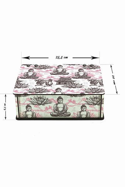 WuW Asian Dragon Temple Patterned 6 Compartment Wooden Tea Coffee Storage Box