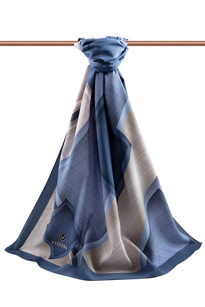Vissona Γυναικεία Luxury Medina Silk Shawl Cream - Indigo