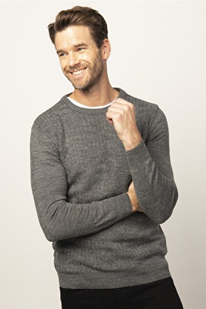 Tudors Erkek Slim Fit Bisiklet Yaka Kendinden Desenli Kazak Kz210003-dgr