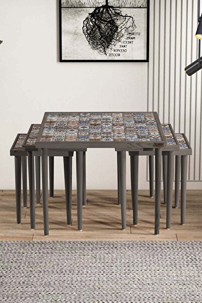 Resmo Esperanza 5'li Multi Zigon Sehpa Doğal Masif Seramik Zigon Yan Sehpa Salon Mobilya