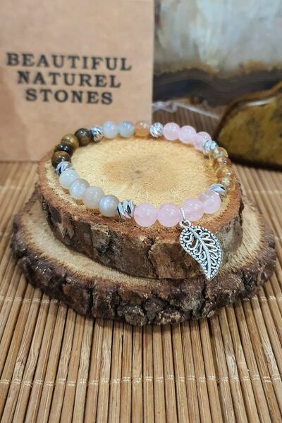 beautifulnaturelstones حجر القمر، الكوارتز الوردي، عين النمر، سوار من حجر الس...