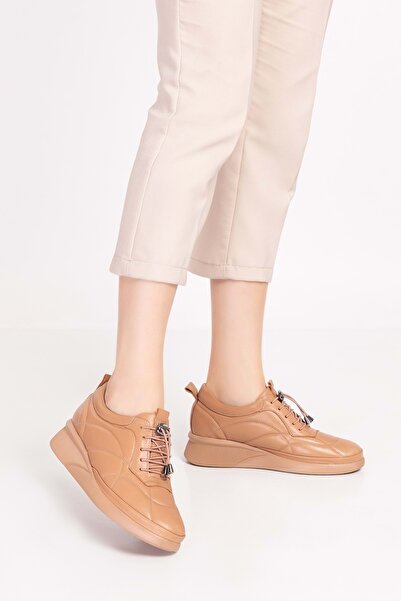 Gondol Hakiki Deri Anatomik Taban Rahat Lastik Bağcıklı Ayakkabı Ndr.5506 - Nude - 37