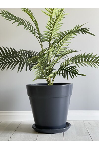 odka 10litre Kalın Dudaklı Saksı Tabaklı Yükseklik:23cm Çap:25cm Antrasit