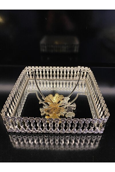 En Ucuz Mağaza Platin Gümüş Kelebek Aynalı Kare Peçetelik 18x18 Cm