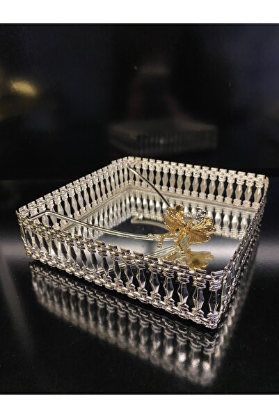 En Ucuz Mağaza Platin Gümüş Kelebek Aynalı Kare Peçetelik 18x18 Cm