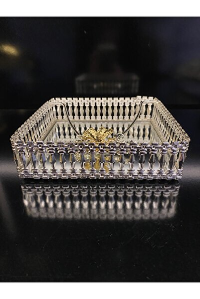 En Ucuz Mağaza Platin Gümüş Kelebek Aynalı Kare Peçetelik 18x18 Cm