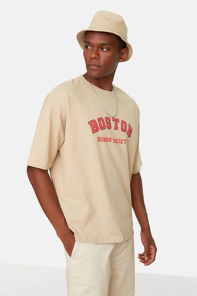 Trendyol Collection Μπλουζάκι Oversize/Wide Cut City Printed Crew κοντό μανίκι 100% βαμβακερό T-shirt TMNSS21TS1217
