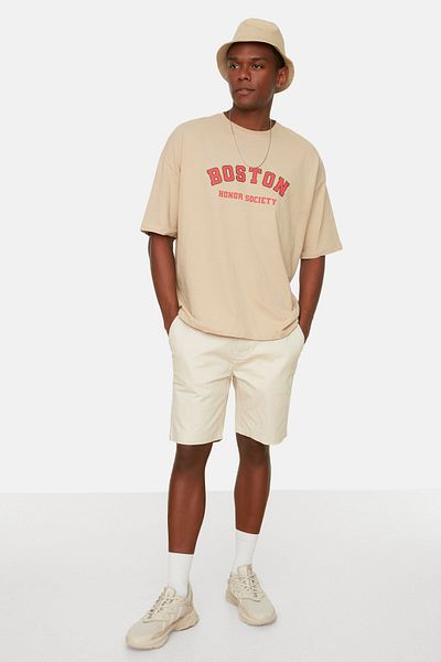 Trendyol Collection Μπλουζάκι Oversize/Wide Cut City Printed Crew κοντό μανίκι 100% βαμβακερό T-shirt TMNSS21TS1217