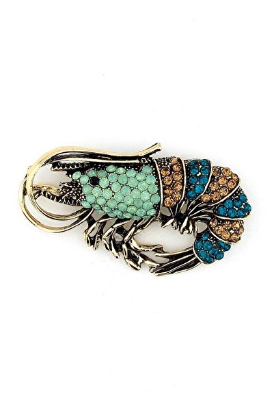 Solfera Karides Shrimp Deniz Canlısı Zirkon Taş Mavi Broş Pin Rozet Rz089