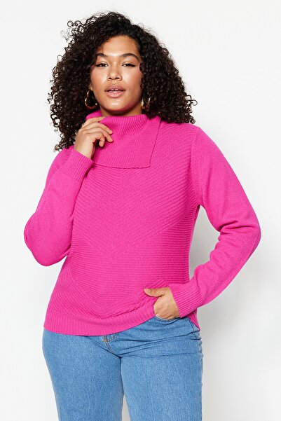 Trendyol Curve Plus Size Sweater - Pink - Fitted