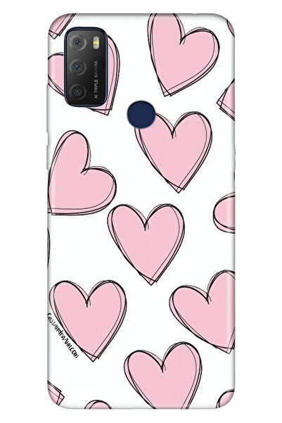 TCL 20e Kılıf 0.4mm Silikon Desenli Pembe Çizgili Kalpler