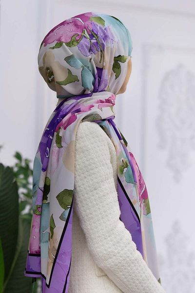 Vissona Γυναικείο σάλι πολυτελείας Medina Silk Μπεζ - Μωβ