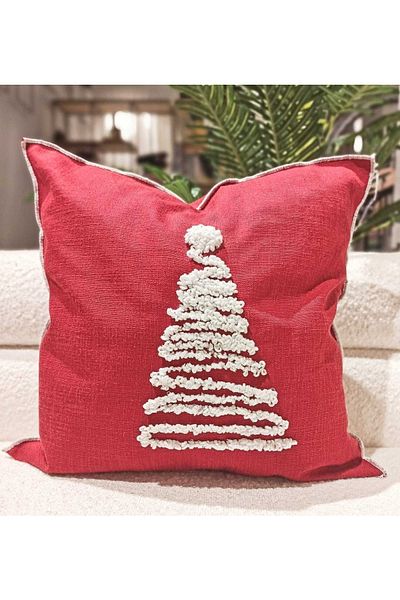 Alacastore New Year Punch Embroidered Pine Tree Concept Throw Pillow Cover
