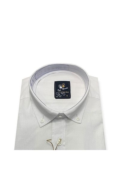 TWO HANDS Men's Casual Cut Long Sleeve Single Pocket Classic Cotton White Shirt 335