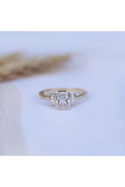 INZA mücevherat Vintage Özel Tasarım Radiant Beyaz Topaz & Pırlanta Yüzük