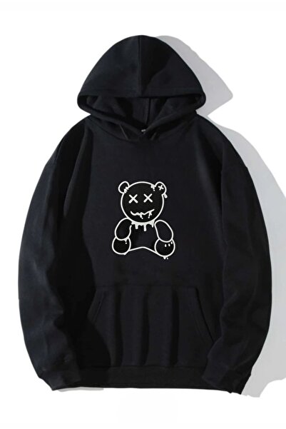 My Blog Φούτερ με στάμπα αρκουδάκι με μαύρη κουκούλα