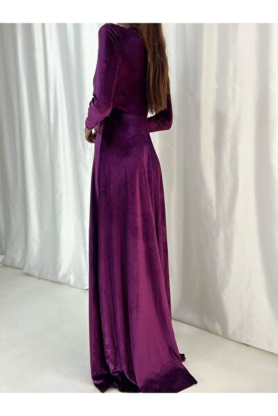 Secret Passion Lingerie Kadife Kumaş Kruvaze Yaka Yırtmaçlı Uzun Kollu Abiye Ve Mezuniyet Elbisesi 581949 725