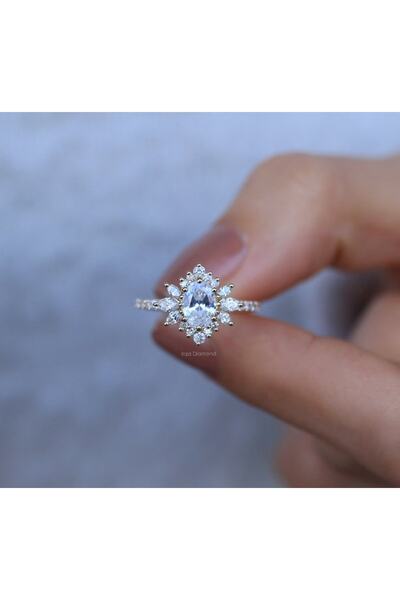 INZA mücevherat Vintage Kenar Taşlı Artemis Beyaz Topaz & Pırlanta Yüzük