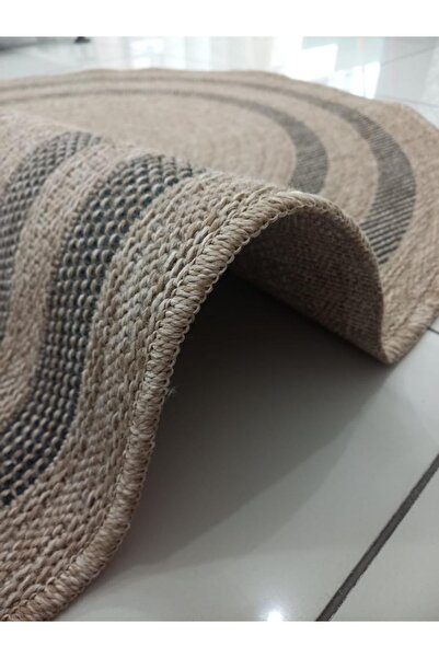 Anatolian Carpet Store İndia Sisal Bordürlü Hasır Dokulu Salon Mutfak Koridor Yolluk Dokuma Makine Halısı 668 Siyah Oval