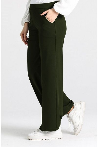 Aşkı Endam Miyase En Length Lycra Wide Leg Trousers Khaki