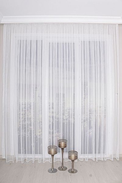 Kozastor White, Chain, Tulle Curtain, 1/3 Tight Pleat, Premium Quality
