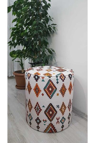 ne-sil home furniture Silinebilir Desenli Baskılı Kumaş Kaplama Yuvarlak Puf