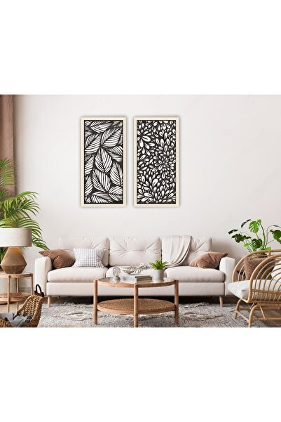 LandiWork Ahşap Yaprak Tablo, Ahşap Yaprak Duvar Dekorasyonu, Ahşap 2'li Yapr...