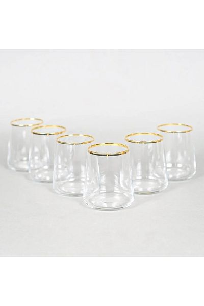 Paşabahçe Gold Gilded 6-Person Water Cup with Rim 380cc