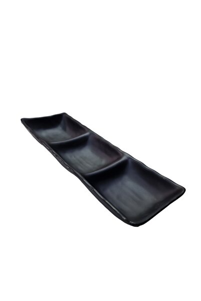 Matar Endüstriyel Mutfak Ekipmanları Külsan Melamin Terra Triple Snack Bowl Sauce Bowl Black 25326 Bl