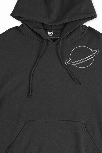 Cix Hanorac negru cu hanorac cu logo Saturn Pocket