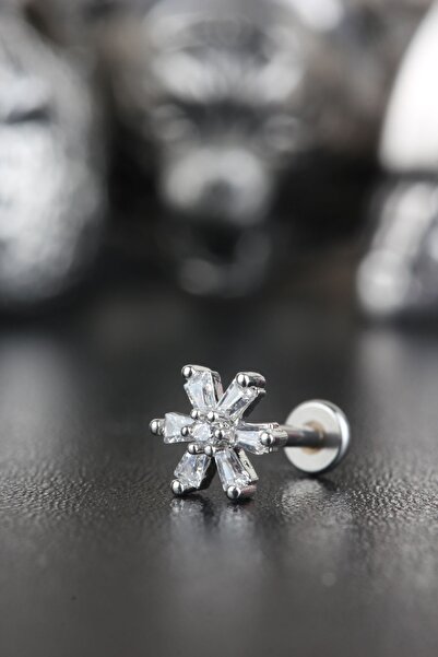Valhalla 316l Cerrahi Çelik Kıkırdak Tragus Helix Zirkon Taş Labret Çiçek Pie...