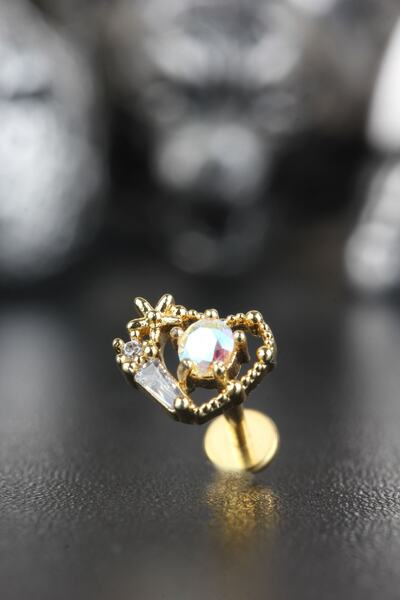 Valhalla 316l Cerrahi Çelik Kıkırdak Tragus Helix Zirkon Taş Labret Kalp Pier...