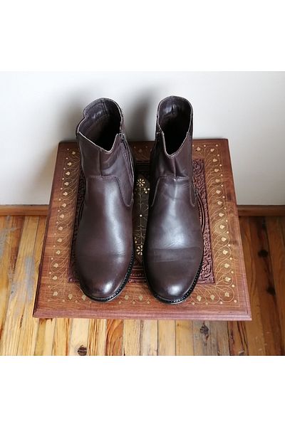İnci Men's Genuine Leather Dark Brown Antique Zippered Soft Comfortable Ornamental Zipper Non-Slip Rubber Sole Boots